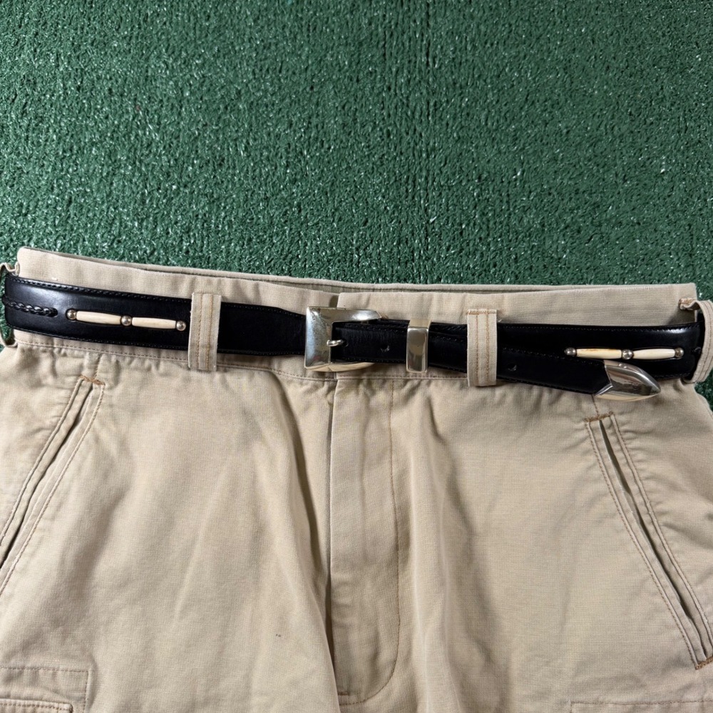 Onyx by Brighton Belt Mens 38 Black Good Western Braided Leather Bone Inlay